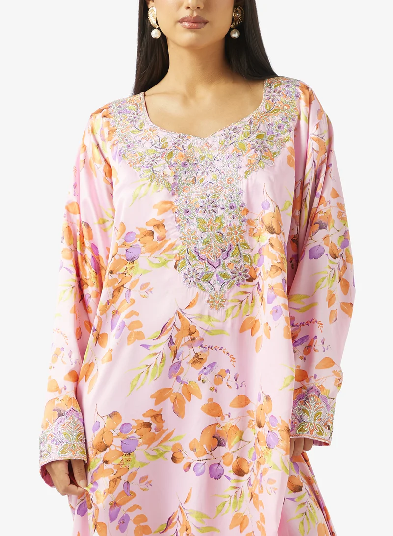 hayas closet  Floral Embroidery & Stonework And Belt Jalabiya for Women | Best Price UAE